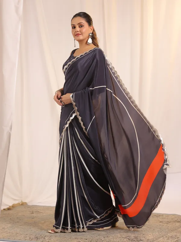 Navy aabla work saree with unstitched blouse