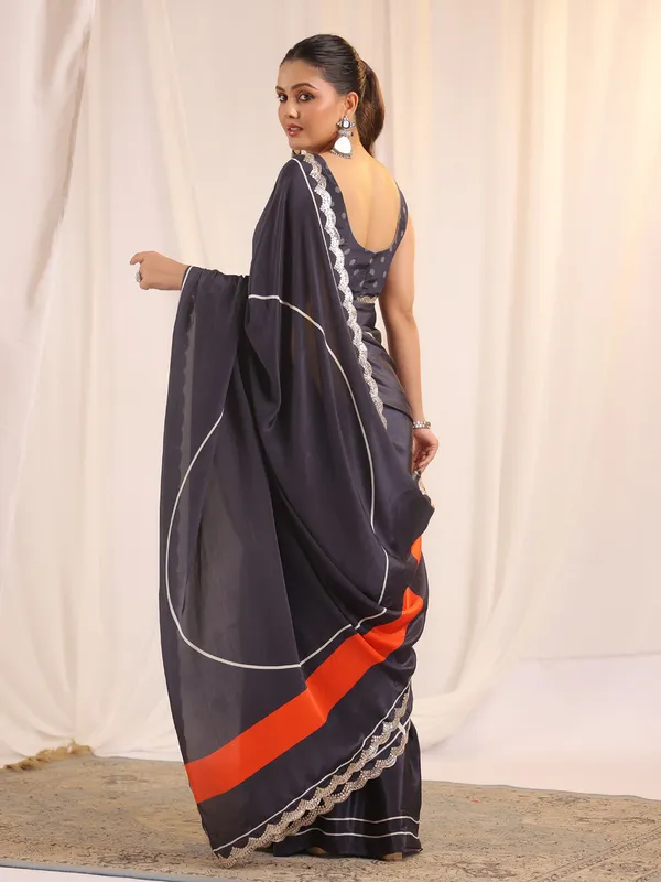 Navy aabla work saree with unstitched blouse