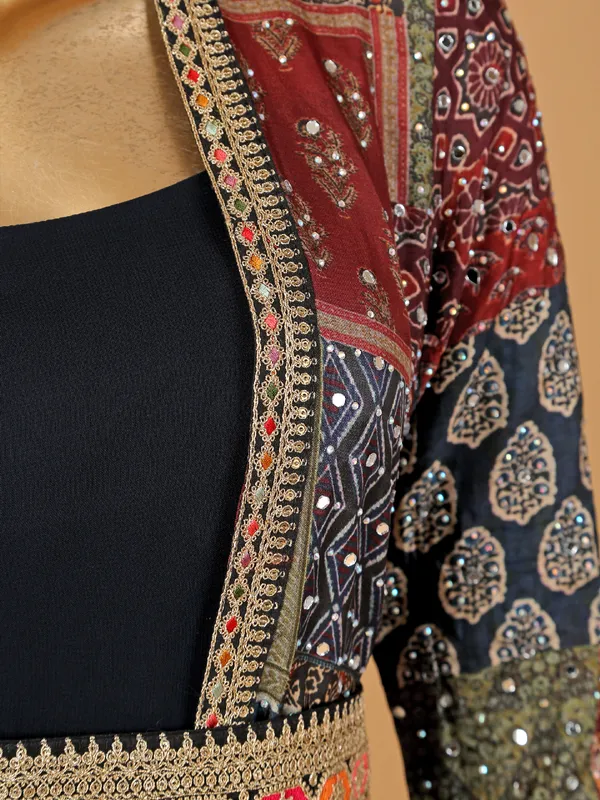 Navy anarkali suit with printed shrug