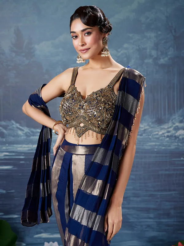 Navy and gold silk saree for festive celebration