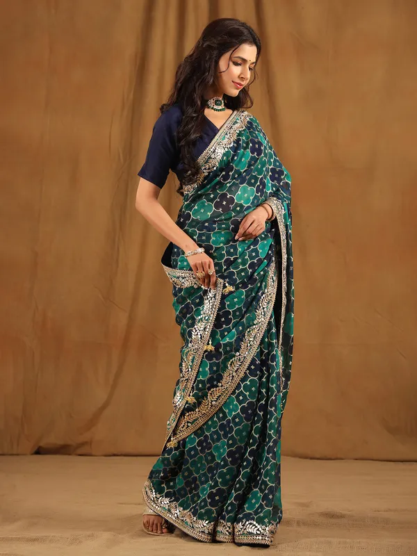 Navy and green georgette saree
