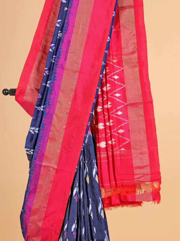 Navy and red patola silk printed saree