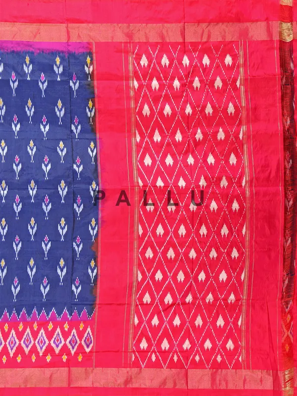 Navy and red patola silk printed saree