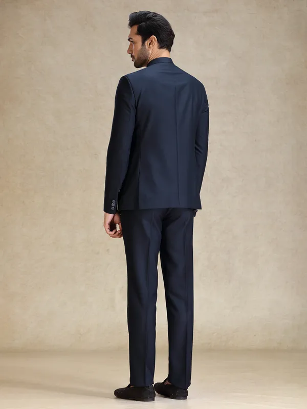 Navy bandh gala style terry rayon jacket suit