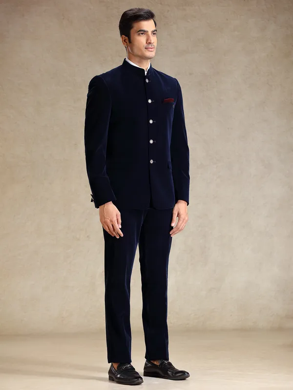 Navy bandh gala velvet jodhpuri suit