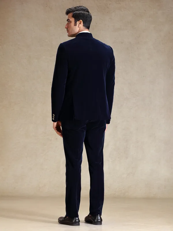 Navy bandh gala velvet jodhpuri suit