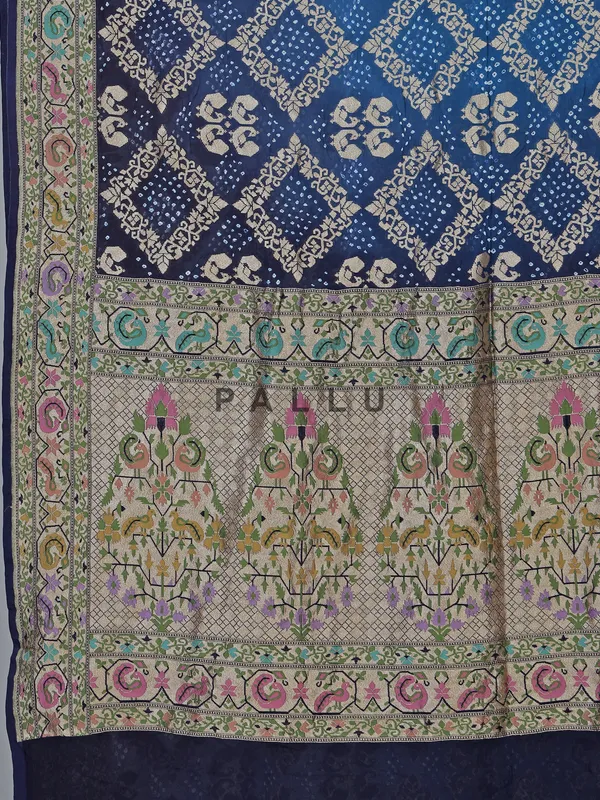 Navy bandhej silk saree with unstitched blouse