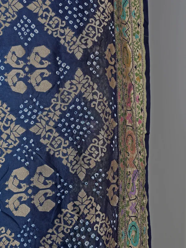 Navy bandhej silk saree with unstitched blouse