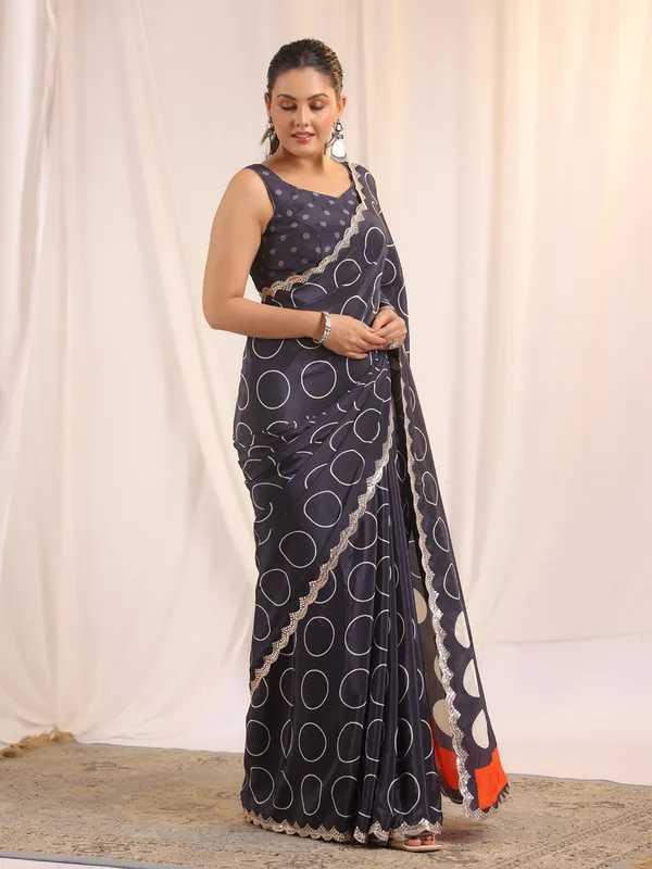 Navy blue crepe silk saree for any special ocassions
