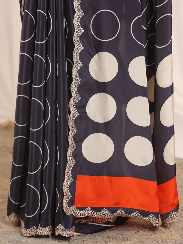 Navy blue crepe silk saree for any special ocassions