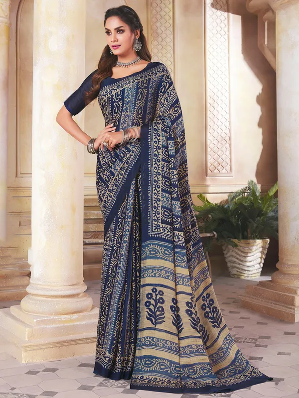 Navy blue extraordinary festive occasions saree in crepe
