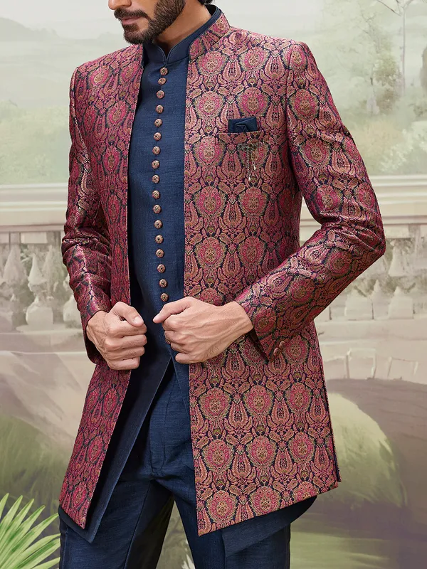Navy blue indo western with zari detailing