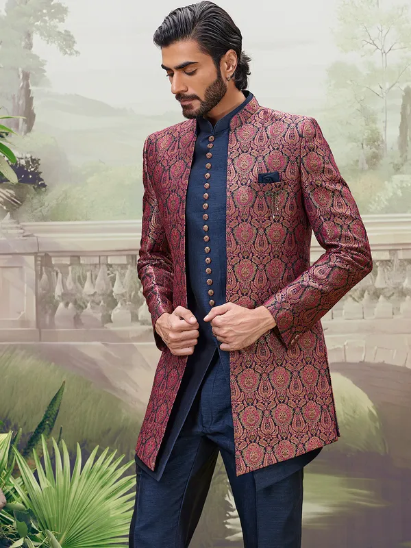 Navy blue indo western with zari detailing
