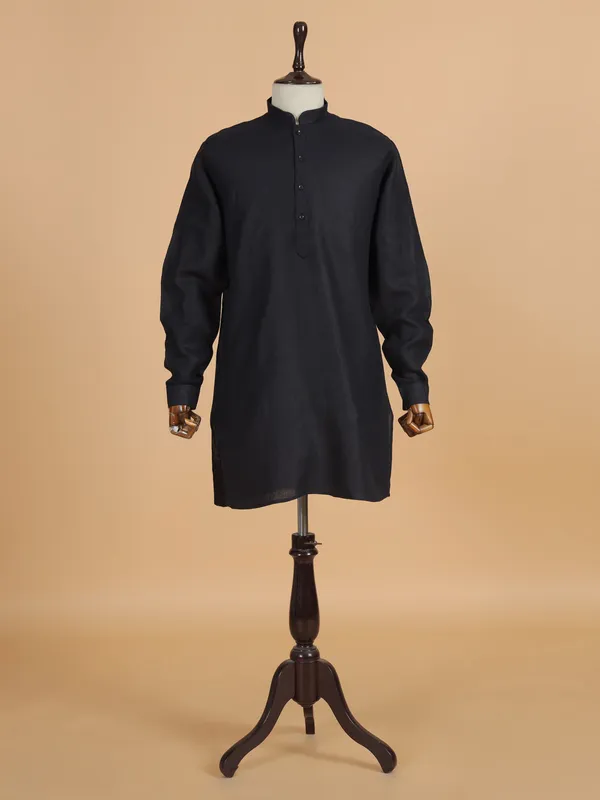 Navy blue raw silk waistcoat set for men