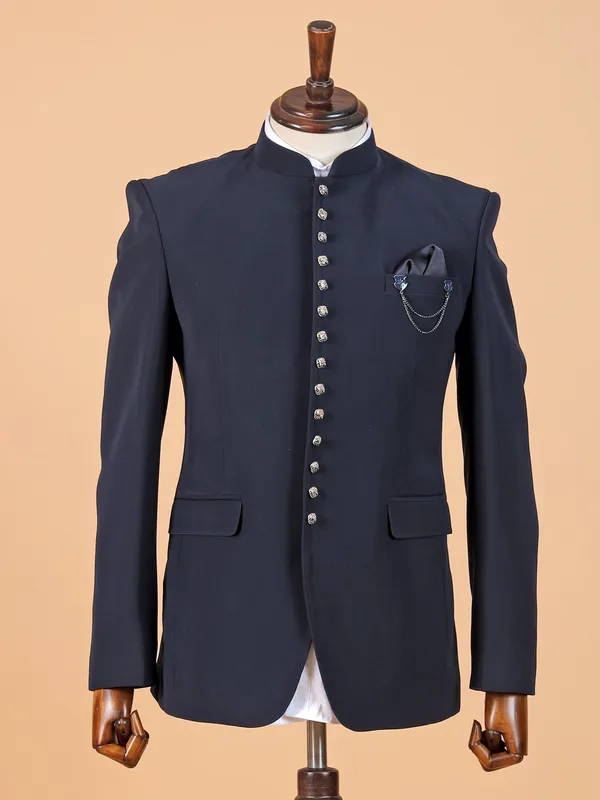 Navy blue reception style jodhpuri suit