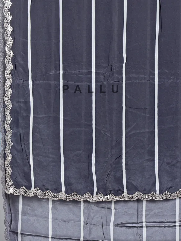 Navy blue satin silk party wear saree