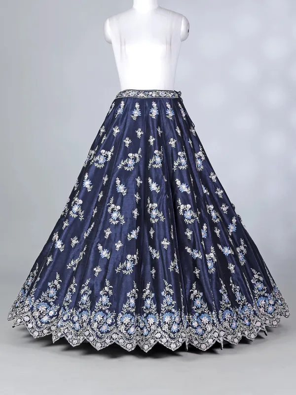 Navy blue satin silk stone work lehenga choli