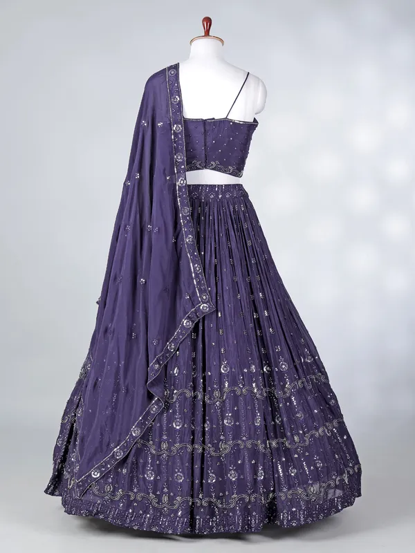 Navy blue silk embroidered cutdana lehenga choli