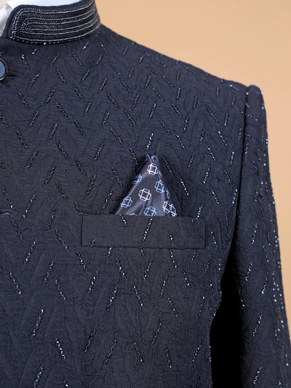 Navy blue textured jodhpuri suit