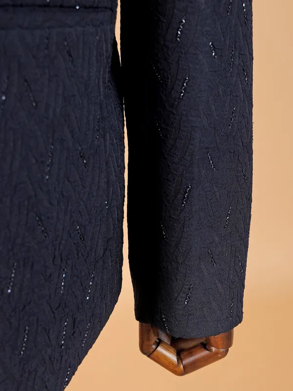 Navy blue textured jodhpuri suit
