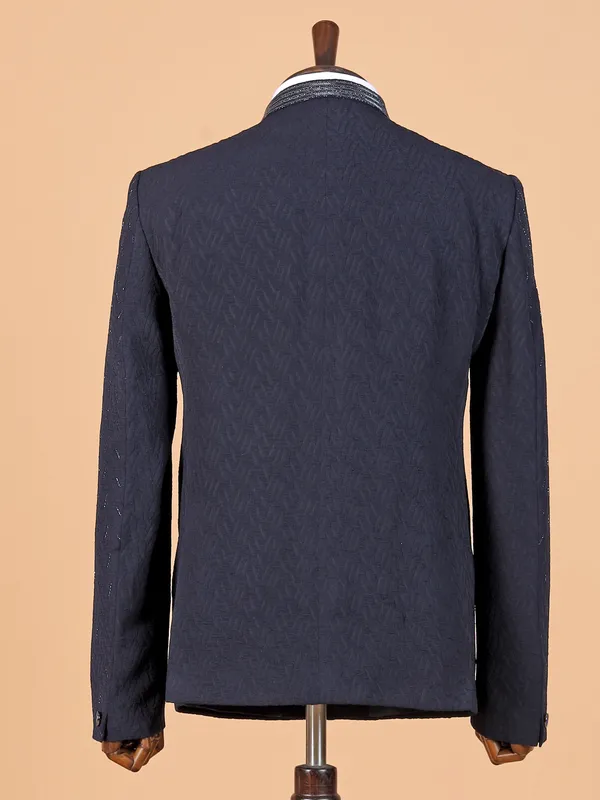 Navy blue textured jodhpuri suit