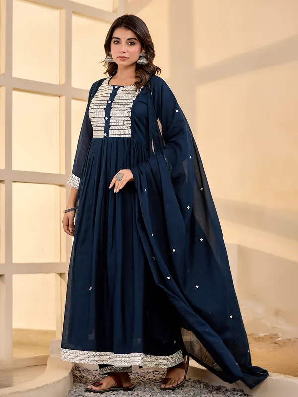 Navy charm cotton silk festive kurti set for women