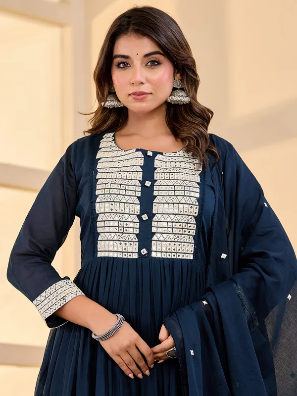 Navy charm cotton silk festive kurti set for women