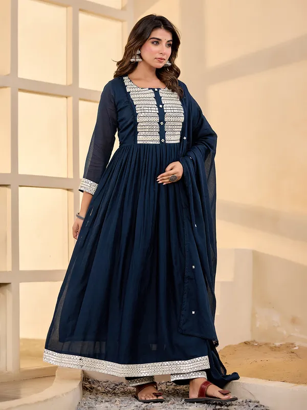 Navy charm cotton silk festive kurti set for women