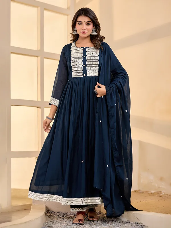Navy charm cotton silk festive kurti set for women