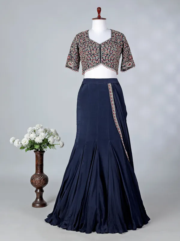 Navy chiffon silk designer lehenga choli with dupatta