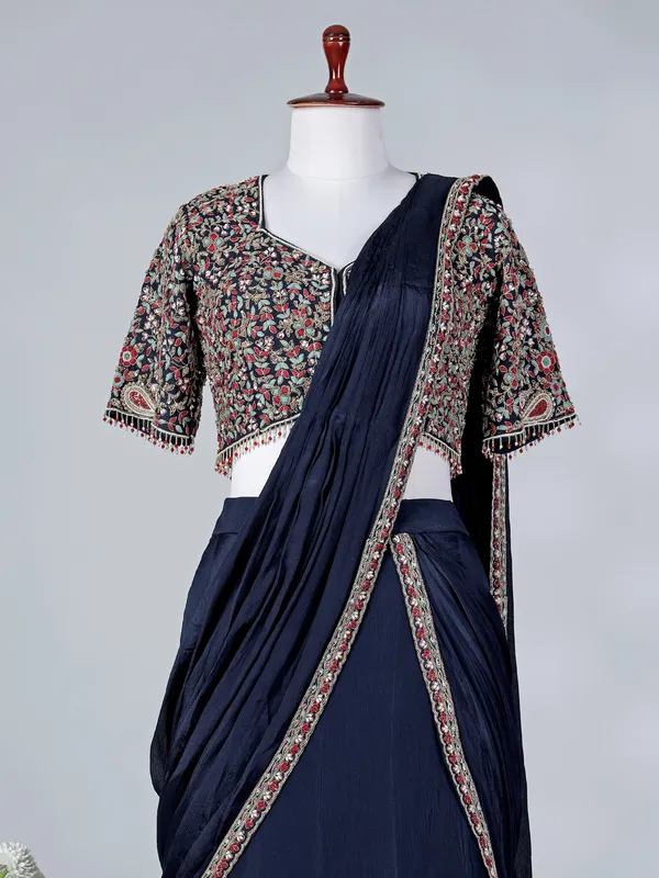 Navy chiffon silk designer lehenga choli with dupatta