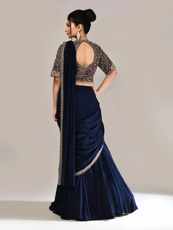 Navy chiffon sweetheart neck wedding lehenga choli