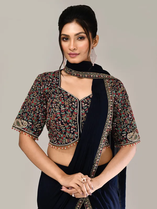 Navy chiffon sweetheart neck wedding lehenga choli