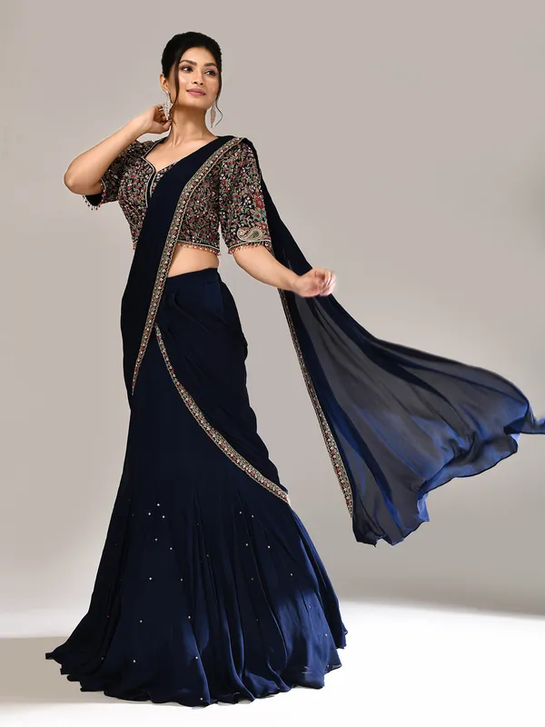 Navy chiffon sweetheart neck wedding lehenga choli
