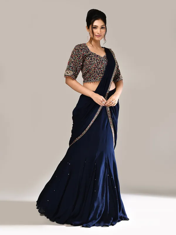 Navy chiffon sweetheart neck wedding lehenga choli