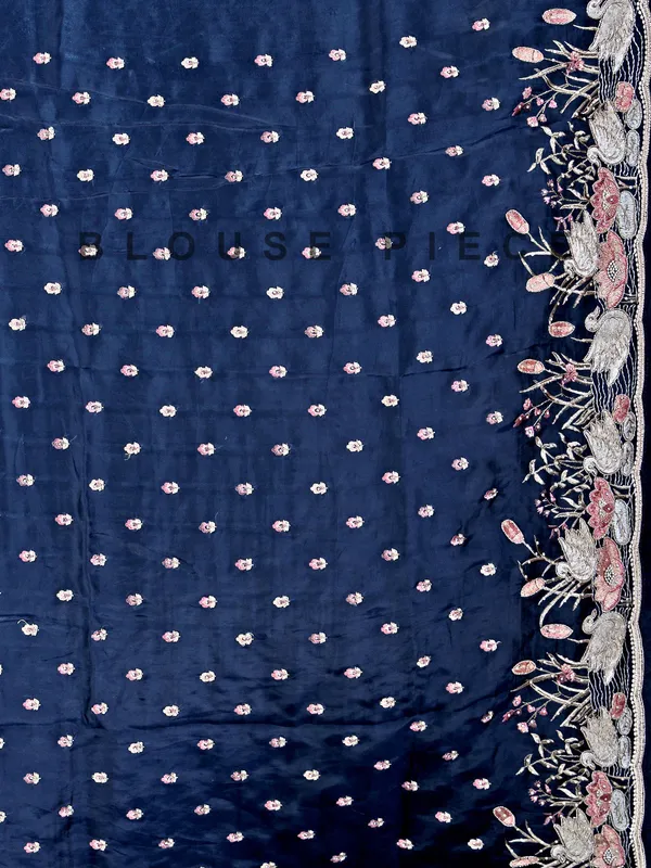 Navy chinon silk saree for reception look