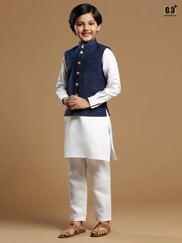 Navy color cotton silk waistcoat set for boys