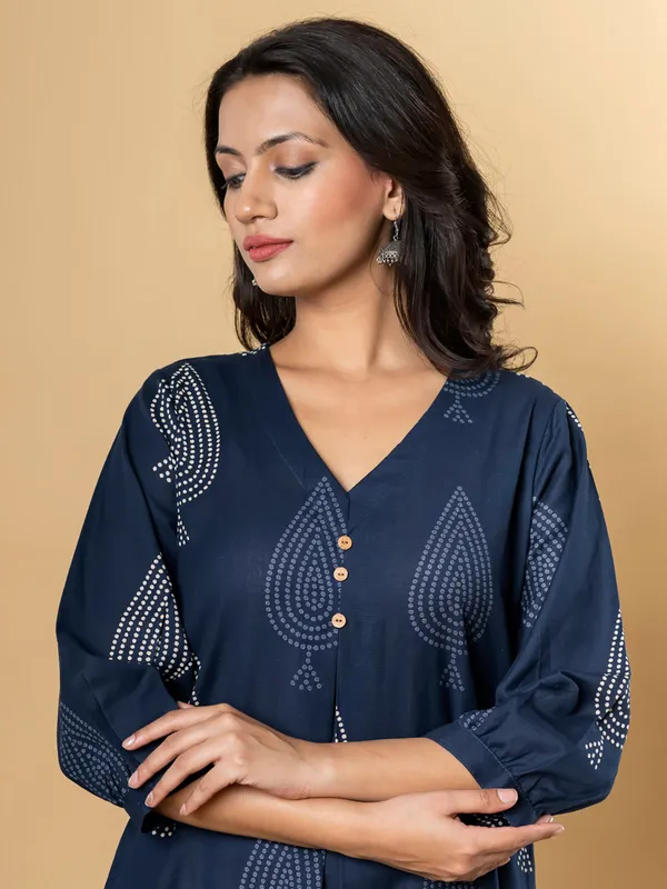 Navy cotton cotton silk printed kurti set for women