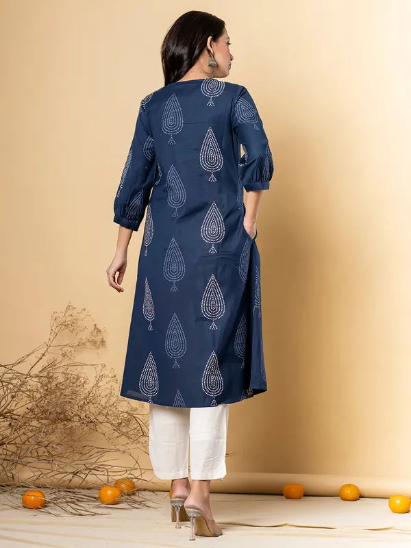 Navy cotton cotton silk printed kurti set for women