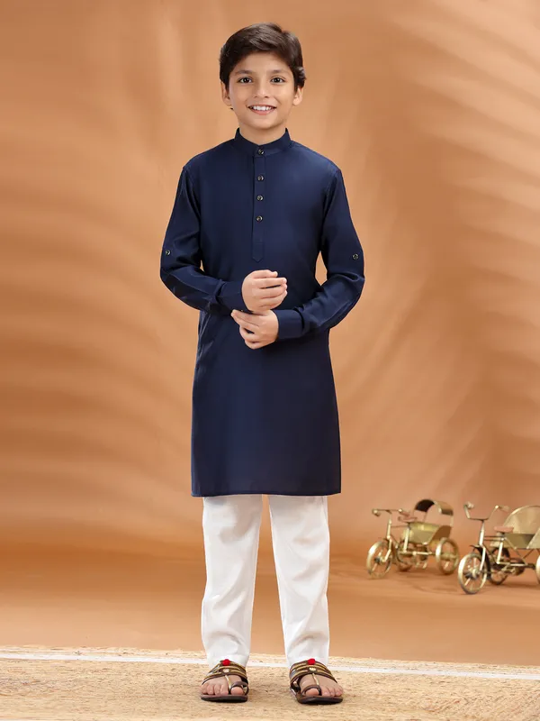 Navy cotton kurta pant set