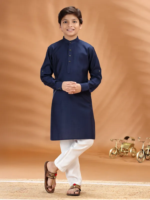 Navy cotton kurta pant set