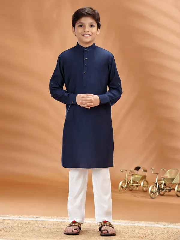 Navy cotton kurta pant set