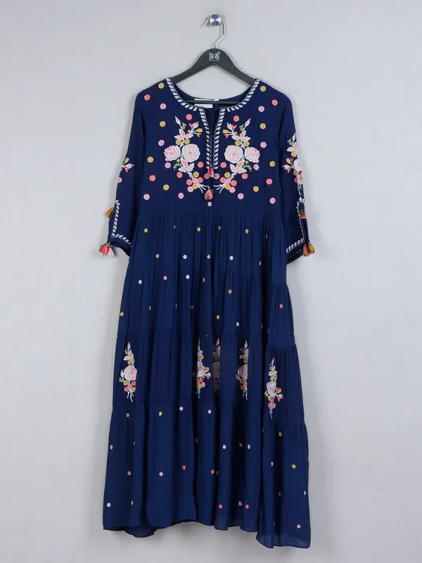 Navy cotton kurti with embroidery