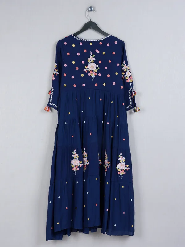 Navy cotton kurti with embroidery