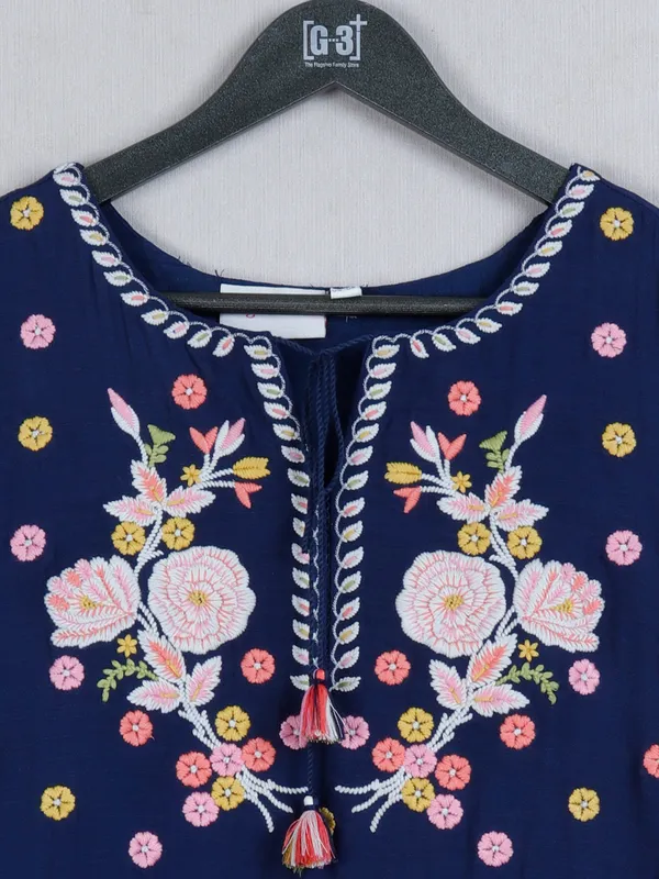Navy cotton kurti with embroidery