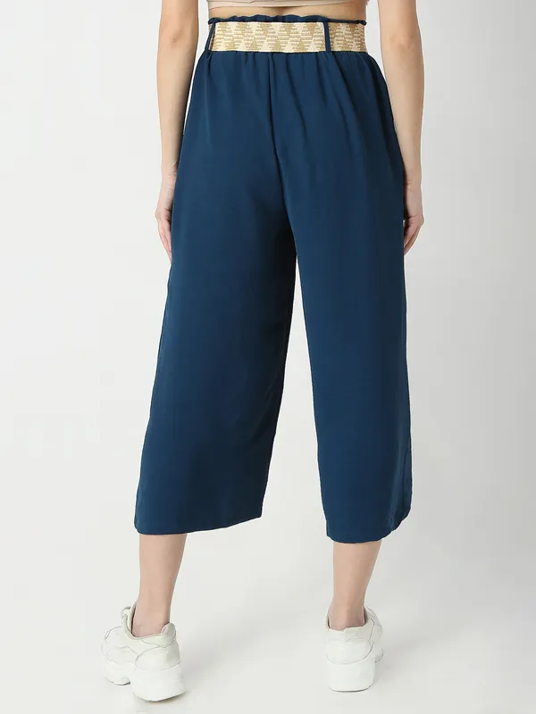 Navy cotton plain palazzo for women