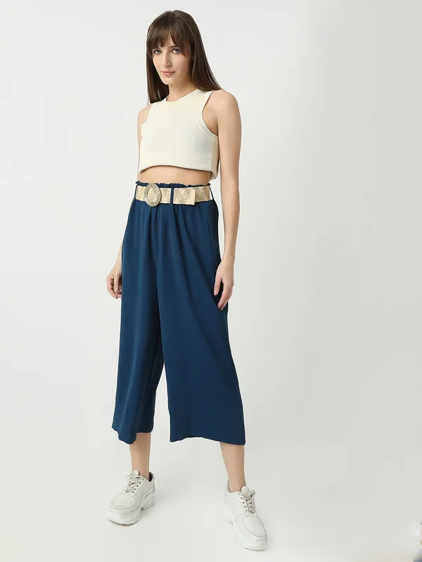 Navy cotton plain palazzo for women