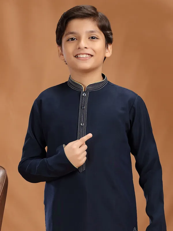 Navy cotton silk kurta pajama