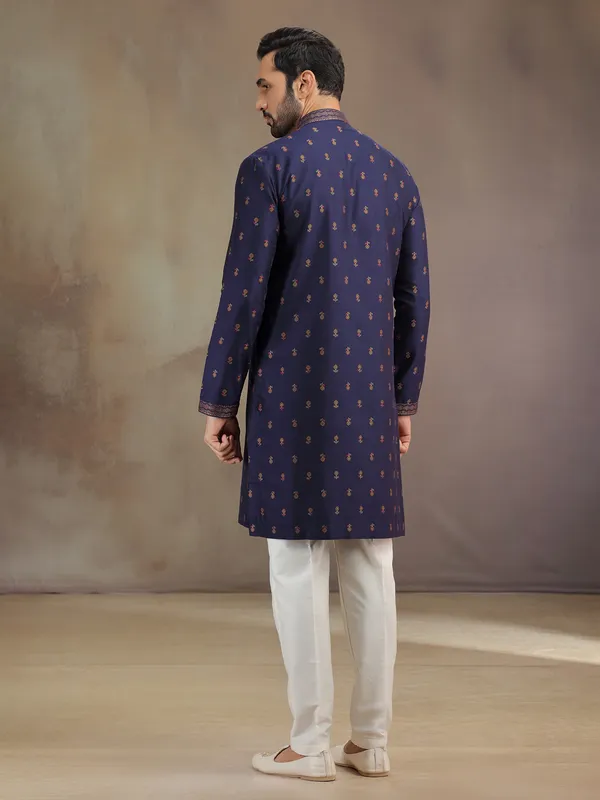 Navy cotton silk kurta pajama with dupatta