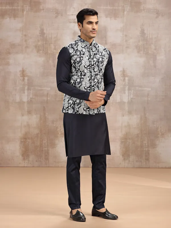Navy cotton silk mens waistcoat set for wedding